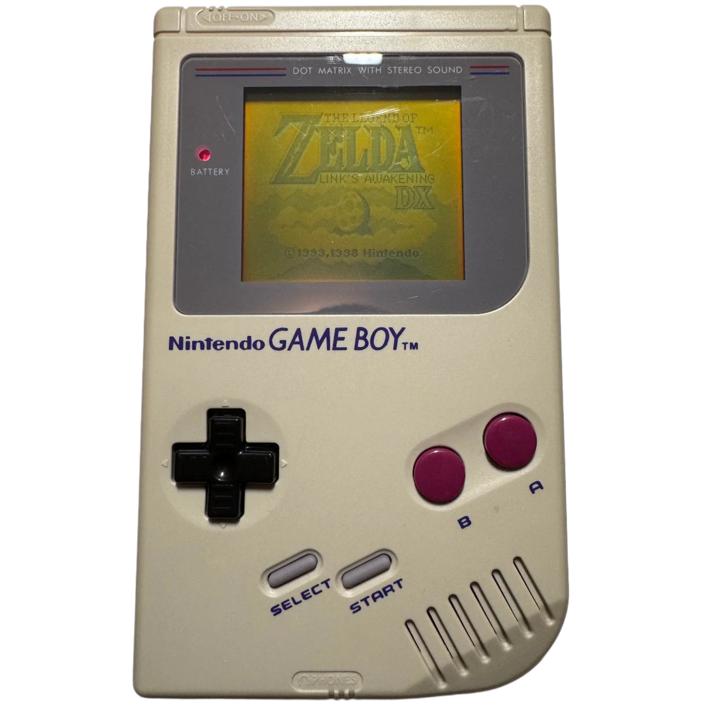 Grå Nintendo GameBoy med nytt skall, knapper og lense